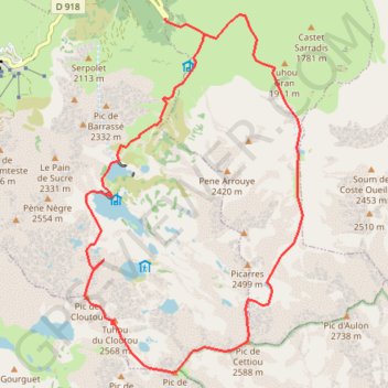 Itinéraire Cettiou, Prada, Portarras, Cloutou depuis le lacet du Garet, distance, dénivelé, altitude, carte, profil, trace GPS