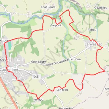 Itinéraire Caouennec-Lanvezeac, distance, dénivelé, altitude, carte, profil, trace GPS