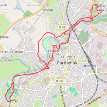 Itinéraire Parthenay Les berges du Thouet, distance, dénivelé, altitude, carte, profil, trace GPS