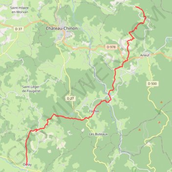 Itinéraire Tour du Morvan - De Les Brenêts à Onlay, distance, dénivelé, altitude, carte, profil, trace GPS