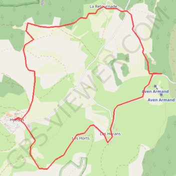 Itinéraire Causse Méjean - Aven Armand - Corniche de la Jonte - les Hérands - Hielzas - la Retournade, distance, dénivelé, altitude, carte, profil, trace GPS