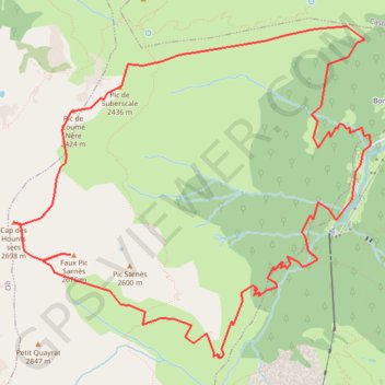 Itinéraire Cap des Hounts-Secs depuis l'auberge du Lis, distance, dénivelé, altitude, carte, profil, trace GPS