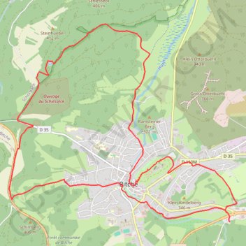 Itinéraire Randonnée facile autour de Bitche par le col de Schimberg, distance, dénivelé, altitude, carte, profil, trace GPS