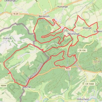 Itinéraire Beckerich - Parcours VTT-gravel, distance, dénivelé, altitude, carte, profil, trace GPS
