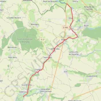 Itinéraire Veloroute_Stevenson_Vadencourt_Fesmy-le-Sart, distance, dénivelé, altitude, carte, profil, trace GPS