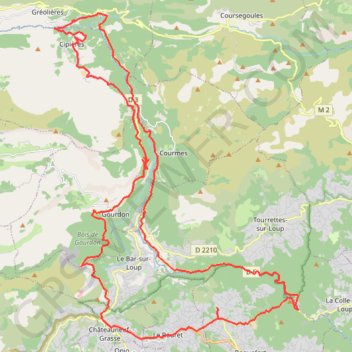 Itinéraire Roquefort-les-Pins - Gourdon - Cipière - Bramafan - Pont Du Loup - La Colle, distance, dénivelé, altitude, carte, profil, trace GPS