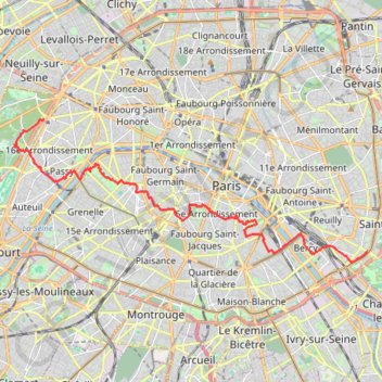 Itinéraire Traversée de Paris (Ouest-Est) (2020), distance, dénivelé, altitude, carte, profil, trace GPS