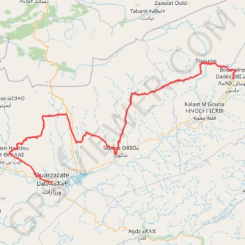 Itinéraire 23-ETAPE1-OUARZAZATE-BOULMANE 240KM, distance, dénivelé, altitude, carte, profil, trace GPS