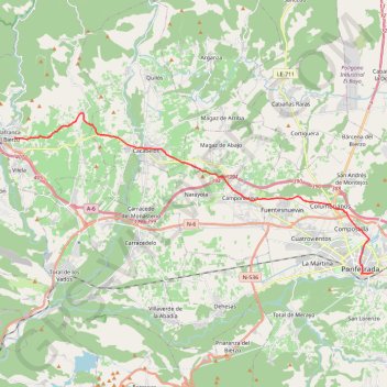 Itinéraire SE35-Ponferrada-VillafrancaDB, distance, dénivelé, altitude, carte, profil, trace GPS
