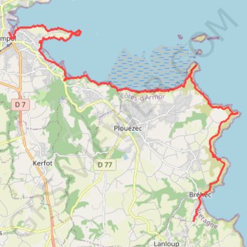 Itinéraire Sentier côtier de Lanloup à Paimpol, distance, dénivelé, altitude, carte, profil, trace GPS