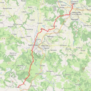 Itinéraire SAUVETERRE DE BEARN - OSTABAT, distance, dénivelé, altitude, carte, profil, trace GPS