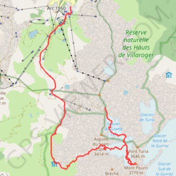 Itinéraire Mont Pourri, distance, dénivelé, altitude, carte, profil, trace GPS