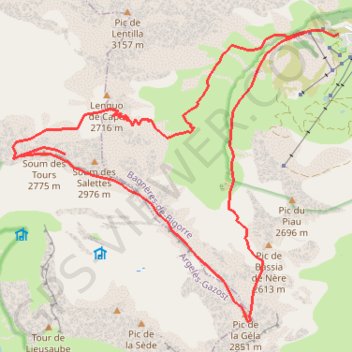 Itinéraire Soum des Tours et pic de la Géla depuis Piau-Engaly, distance, dénivelé, altitude, carte, profil, trace GPS
