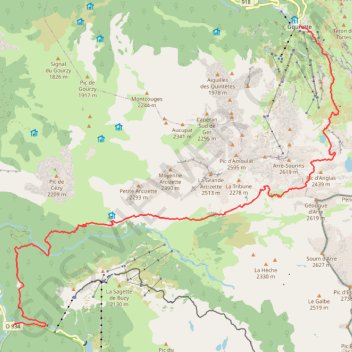 Itinéraire GR10GABASGOURET, distance, dénivelé, altitude, carte, profil, trace GPS