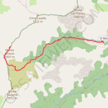 Itinéraire Monte Grosso par Melaja, distance, dénivelé, altitude, carte, profil, trace GPS