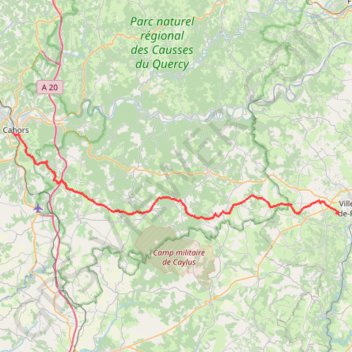 Itinéraire Villefranche Cahors par le GR65, distance, dénivelé, altitude, carte, profil, trace GPS