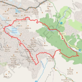Itinéraire Pineta - Anisclo - Mont Perdu, distance, dénivelé, altitude, carte, profil, trace GPS