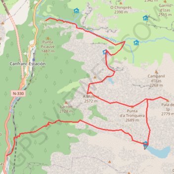 Itinéraire Pala de Ip depuis Canfranc, distance, dénivelé, altitude, carte, profil, trace GPS