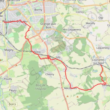 Itinéraire Vélo : Courcelles-sur-Nied - Metz-Sablon, distance, dénivelé, altitude, carte, profil, trace GPS