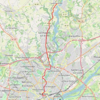 Itinéraire L'Erdre à vélo, distance, dénivelé, altitude, carte, profil, trace GPS