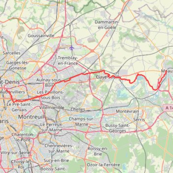 Itinéraire De Paris à Meaux via l'Ourq, distance, dénivelé, altitude, carte, profil, trace GPS