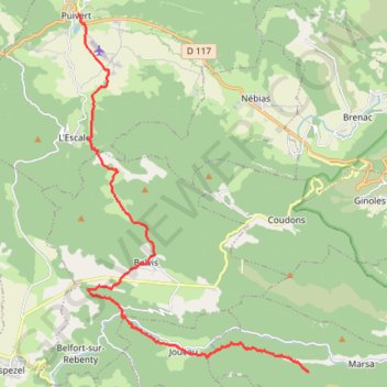 Itinéraire Pays Cathare J5, distance, dénivelé, altitude, carte, profil, trace GPS