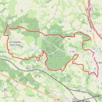 Itinéraire Circuit du Roussard - La Bazoge, distance, dénivelé, altitude, carte, profil, trace GPS