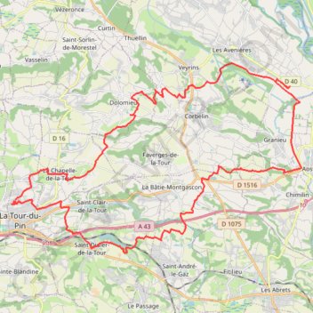 Itinéraire La Tour du Pin - Walibi, distance, dénivelé, altitude, carte, profil, trace GPS