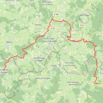 Itinéraire Ht Bojo Dép St Bonnet des Bruyères 67 Km Jour 1, distance, dénivelé, altitude, carte, profil, trace GPS