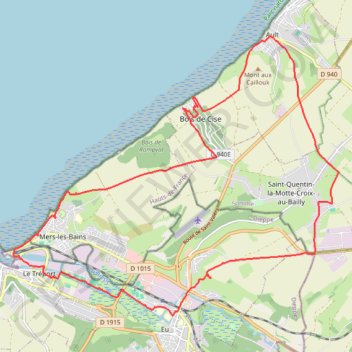 Itinéraire Mers-les-Bains - Bois de Cise - Ault - Eu - Le Tréport, distance, dénivelé, altitude, carte, profil, trace GPS