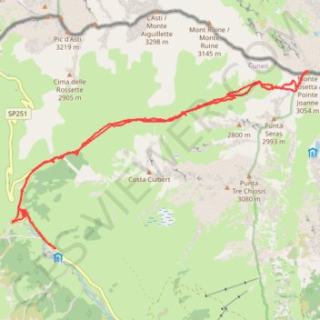 Itinéraire Monte Losetta (Pointe Joanne), distance, dénivelé, altitude, carte, profil, trace GPS