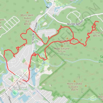 Itinéraire Mont Thérien et Mont Plante en boucle depuis Val-David, distance, dénivelé, altitude, carte, profil, trace GPS