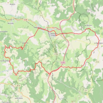 Itinéraire Sévérac-d'Aveyron (44min - Un tour à Sévérac d'Aveyron (57km), distance, dénivelé, altitude, carte, profil, trace GPS