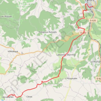 Itinéraire Cahors - Lascabanes, distance, dénivelé, altitude, carte, profil, trace GPS
