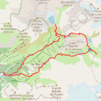 Itinéraire Col de la Vanoise depuis Pralognan - Crochet par le lac de la patinoire, distance, dénivelé, altitude, carte, profil, trace GPS