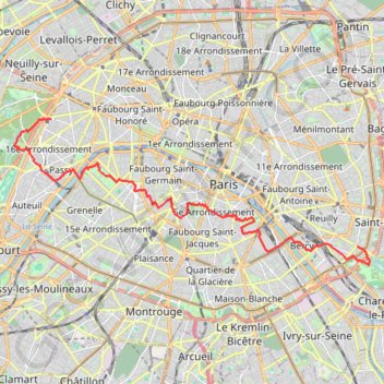 Itinéraire Traversée de Paris d'ouest en est, distance, dénivelé, altitude, carte, profil, trace GPS