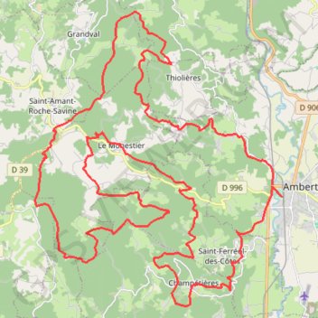 Itinéraire Ambert et les alentours, distance, dénivelé, altitude, carte, profil, trace GPS