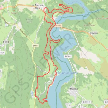Itinéraire parcours lac de vouglans court, distance, dénivelé, altitude, carte, profil, trace GPS