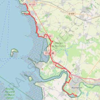 Itinéraire Rochefort vers Aytré aller retour vélodyssée 83 kms, distance, dénivelé, altitude, carte, profil, trace GPS