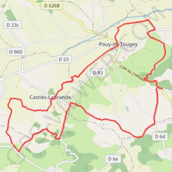 Itinéraire Randonnée autour de Pouy-De-Touges, distance, dénivelé, altitude, carte, profil, trace GPS