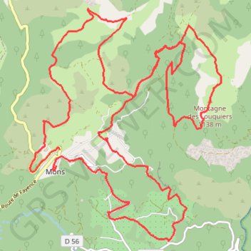 Itinéraire Montagne des Louquiers depuis Mons, distance, dénivelé, altitude, carte, profil, trace GPS