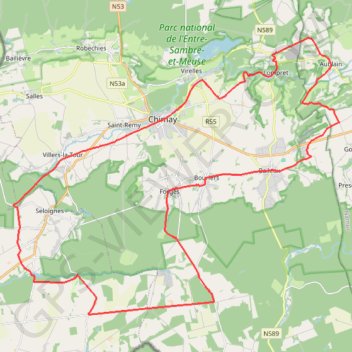 Itinéraire Tracé Chimay, distance, dénivelé, altitude, carte, profil, trace GPS