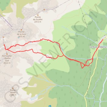 Itinéraire Ferrouillet pointe Centrale Sud depuis le Rivier d'Allemont (Belledonne), distance, dénivelé, altitude, carte, profil, trace GPS