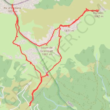 Itinéraire Estibette, Granquet, Las Escures depuis col des Spandelles, distance, dénivelé, altitude, carte, profil, trace GPS