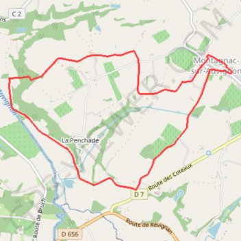 Itinéraire Boucle Montagnac-sur-Auvignon, distance, dénivelé, altitude, carte, profil, trace GPS