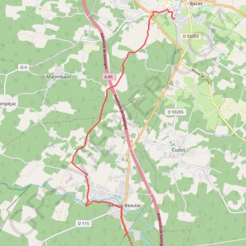 Itinéraire Compostelle - Voie de Vézelay en Gironde - Bazas - Bernos - Beaulac, distance, dénivelé, altitude, carte, profil, trace GPS