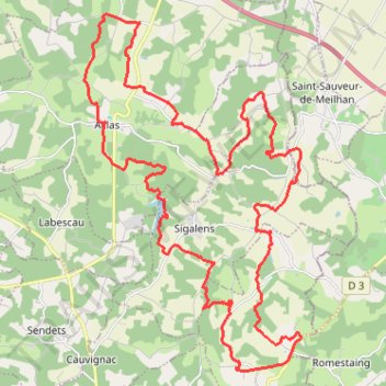 Itinéraire Aillas sigalens, distance, dénivelé, altitude, carte, profil, trace GPS