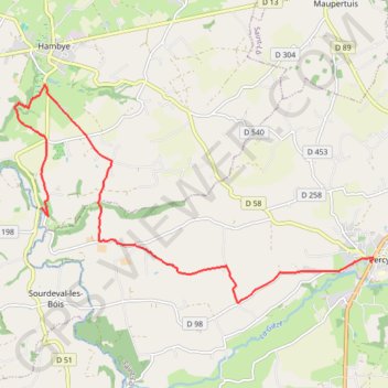 Itinéraire Percy (50410), distance, dénivelé, altitude, carte, profil, trace GPS