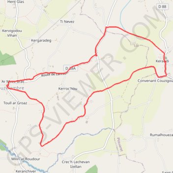 Itinéraire Plouzélambre-Keraudy, distance, dénivelé, altitude, carte, profil, trace GPS