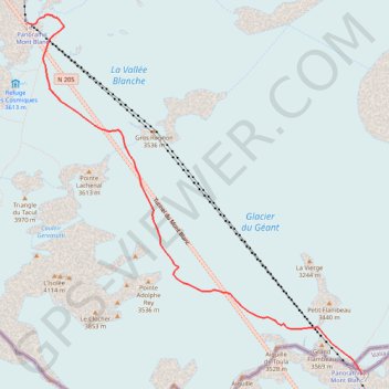 Itinéraire Traversée Aiguille du Midi - Refuge Torino, distance, dénivelé, altitude, carte, profil, trace GPS